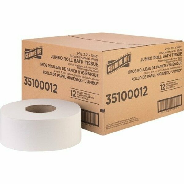 Bsc Preferred Genuine Joe Bath Tissue Roll, Jumbo, 2-Ply, 3.5inx1000ft , 8.88inDia, WE, 12PK GJO35100012